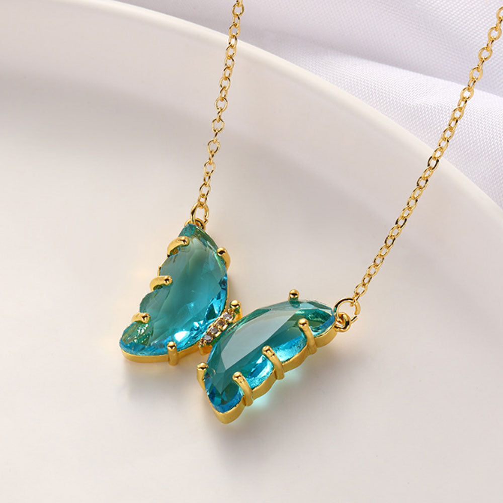 fashion blue pink green white crystal butterfly necklace pendant jewelry women