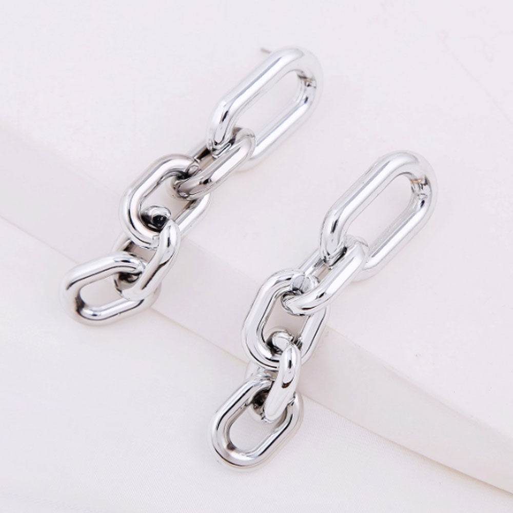 brass alloy gold color women chunky chain link dress earring long jewelry