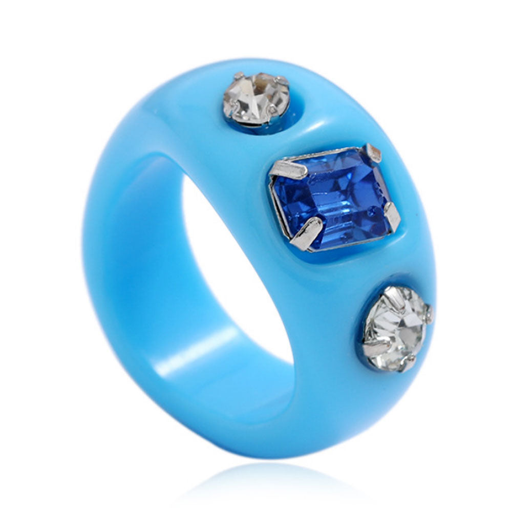Korean style punk design plastic acrylic resin rhinestone beads paving finger rings jewelry unisex