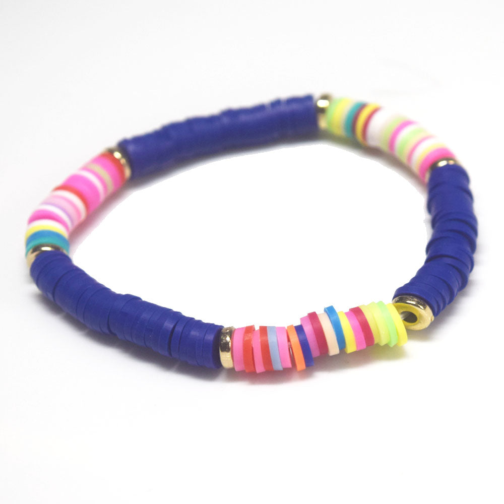 handmade bohemian fashion soft clay polymer brass metal spacer beads rainbow elastic cord bracelet stackable bracelets women