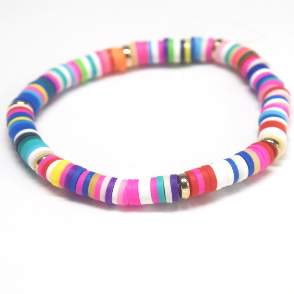 handmade bohemian fashion soft clay polymer brass metal spacer beads rainbow elastic cord bracelet stackable bracelets women