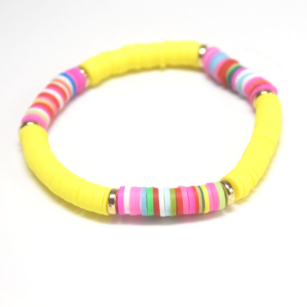 handmade bohemian fashion soft clay polymer brass metal spacer beads rainbow elastic cord bracelet stackable bracelets women