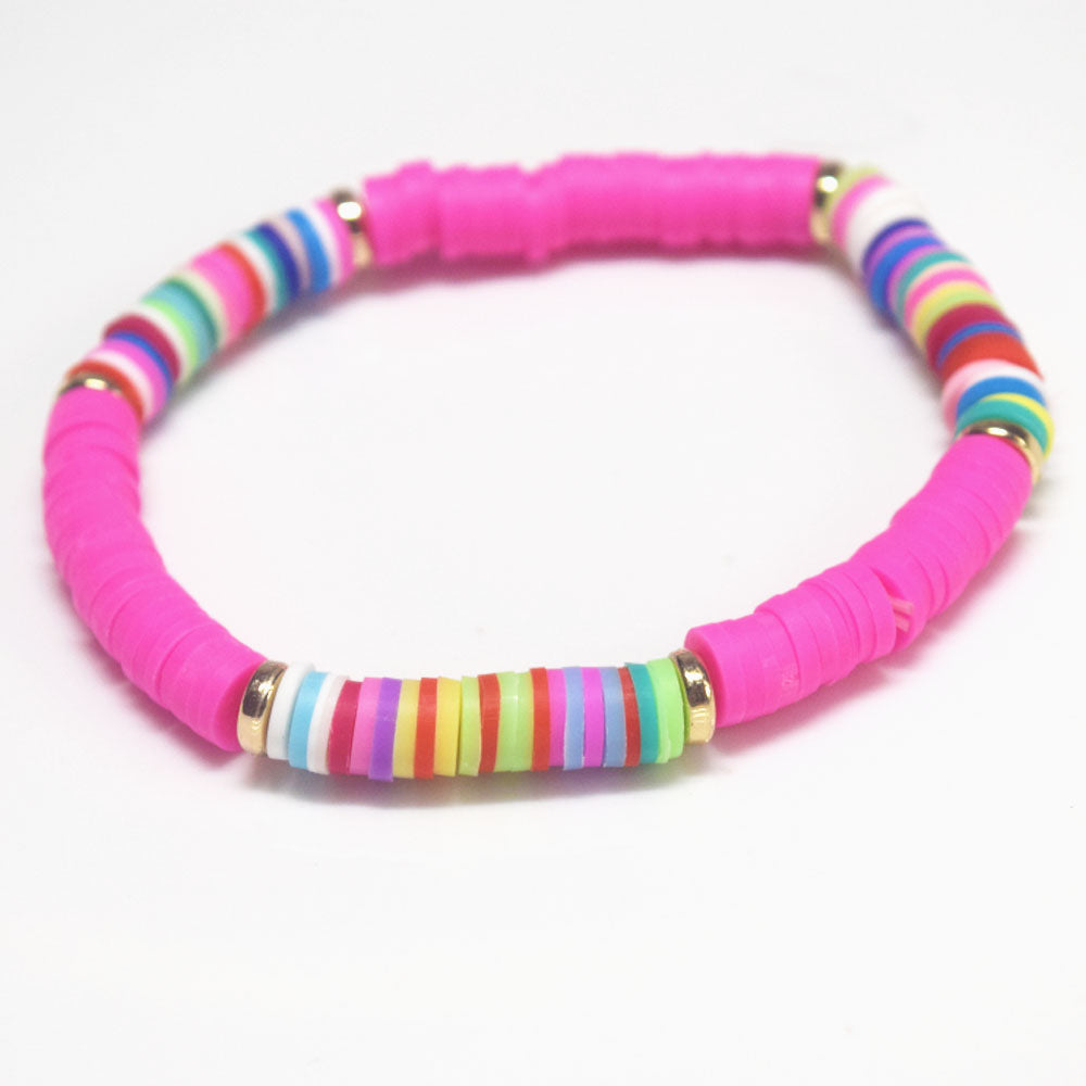 handmade bohemian fashion soft clay polymer brass metal spacer beads rainbow elastic cord bracelet stackable bracelets women