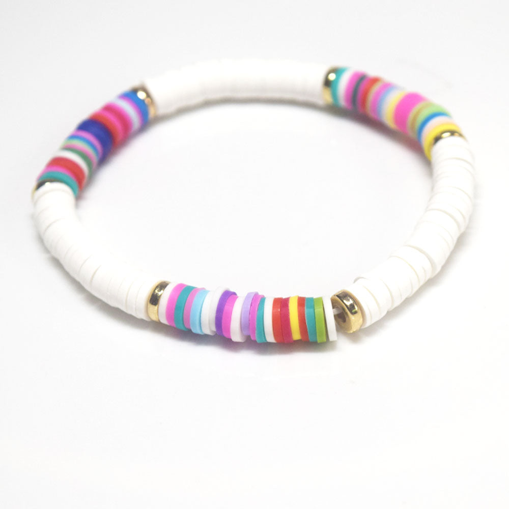 handmade bohemian fashion soft clay polymer brass metal spacer beads rainbow elastic cord bracelet stackable bracelets women