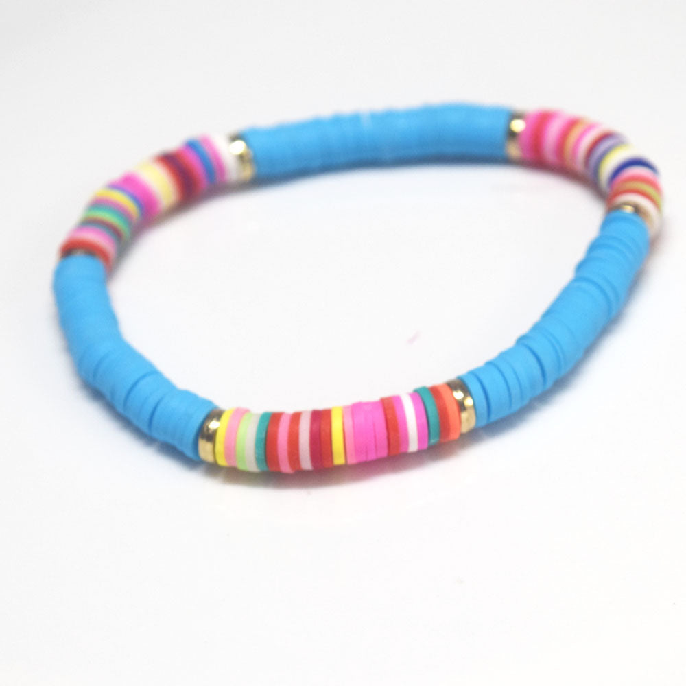 handmade bohemian fashion soft clay polymer brass metal spacer beads rainbow elastic cord bracelet stackable bracelets women