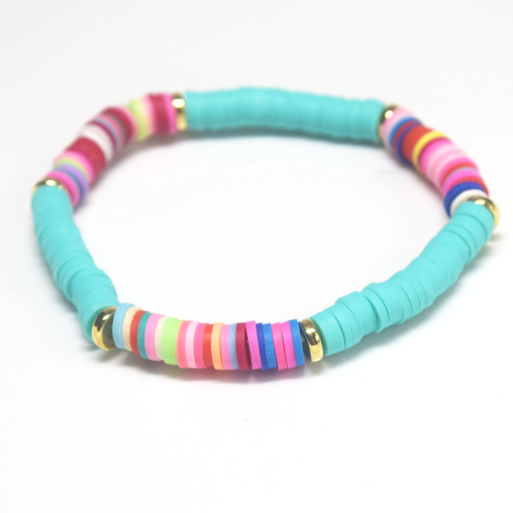 handmade bohemian fashion soft clay polymer brass metal spacer beads rainbow elastic cord bracelet stackable bracelets women