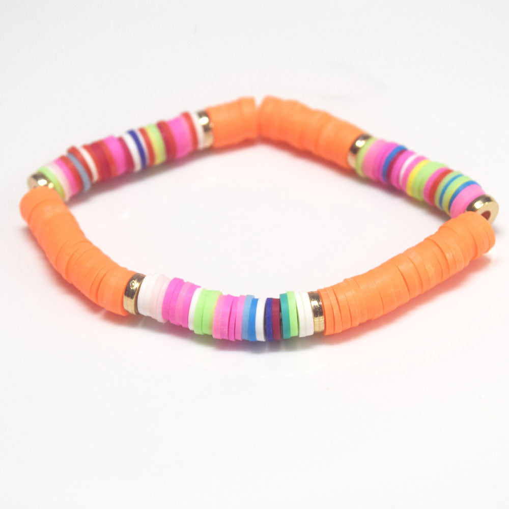 handmade bohemian fashion soft clay polymer brass metal spacer beads rainbow elastic cord bracelet stackable bracelets women