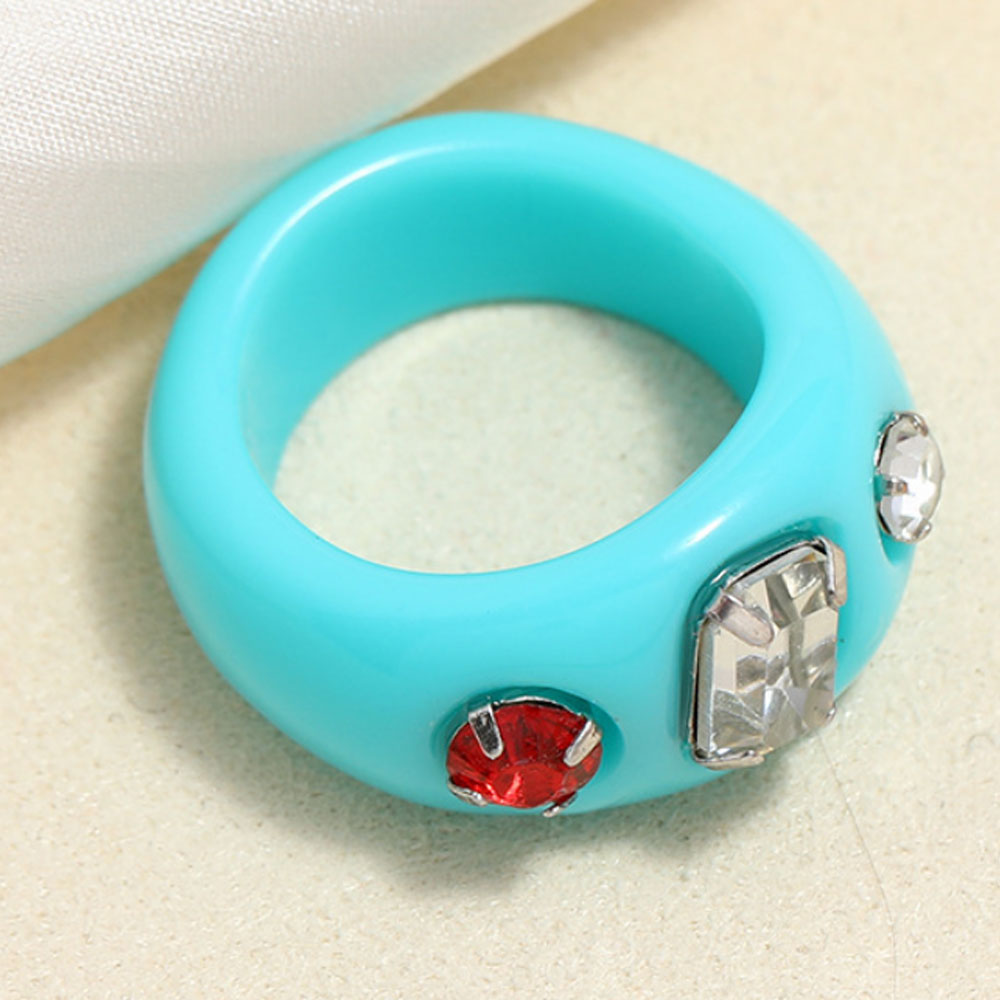 Korean style punk design plastic acrylic resin rhinestone beads paving finger rings jewelry unisex