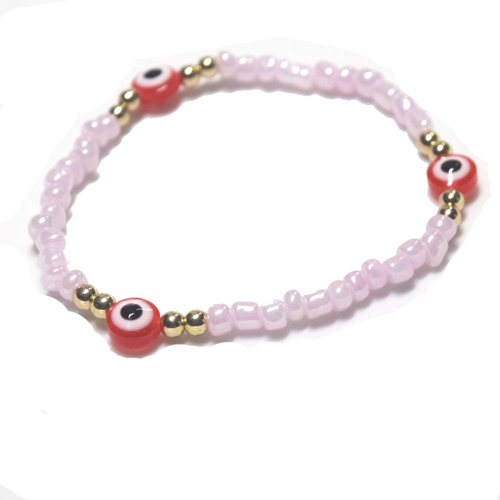 bohemian style stackabele handmade glass rice seed beads beaded elastic devil eye bead charm bracelet jewelry