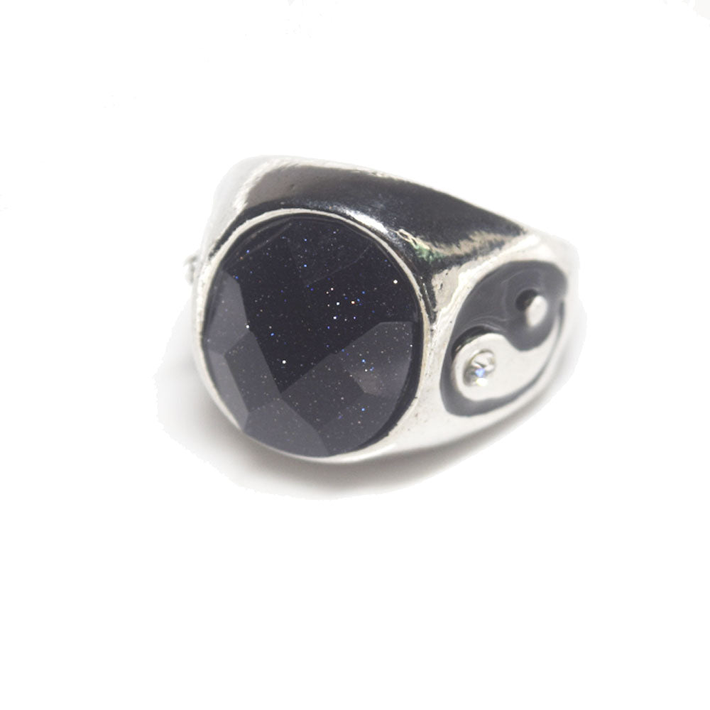 brass alloy with precious crystal natural stone yinyang ring men finger rings jewelry