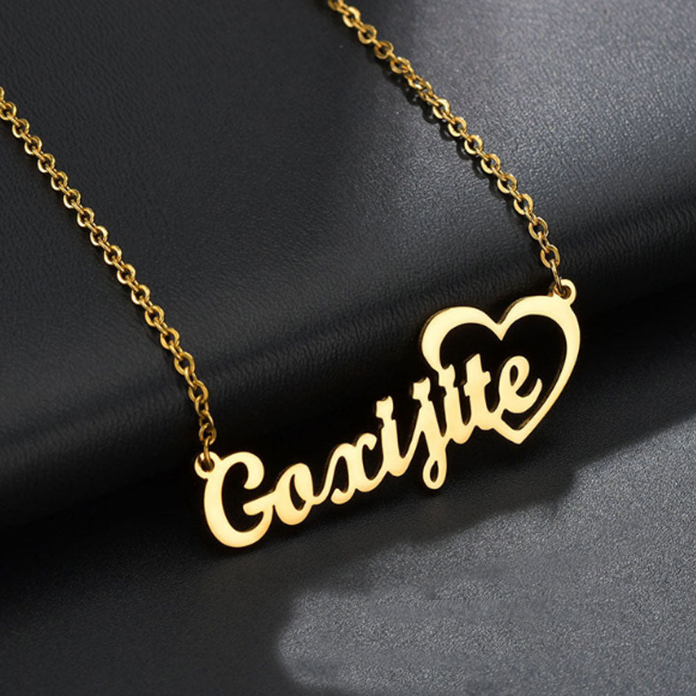 fashion gold plated stainless steel custom name heart charm pendant necklace personalised