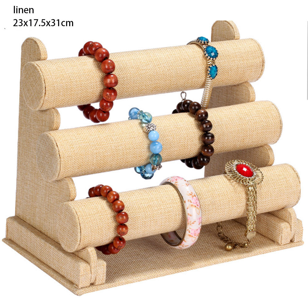 T bar 3 tilers velvet linen and pu leather fashion bracelets display stand