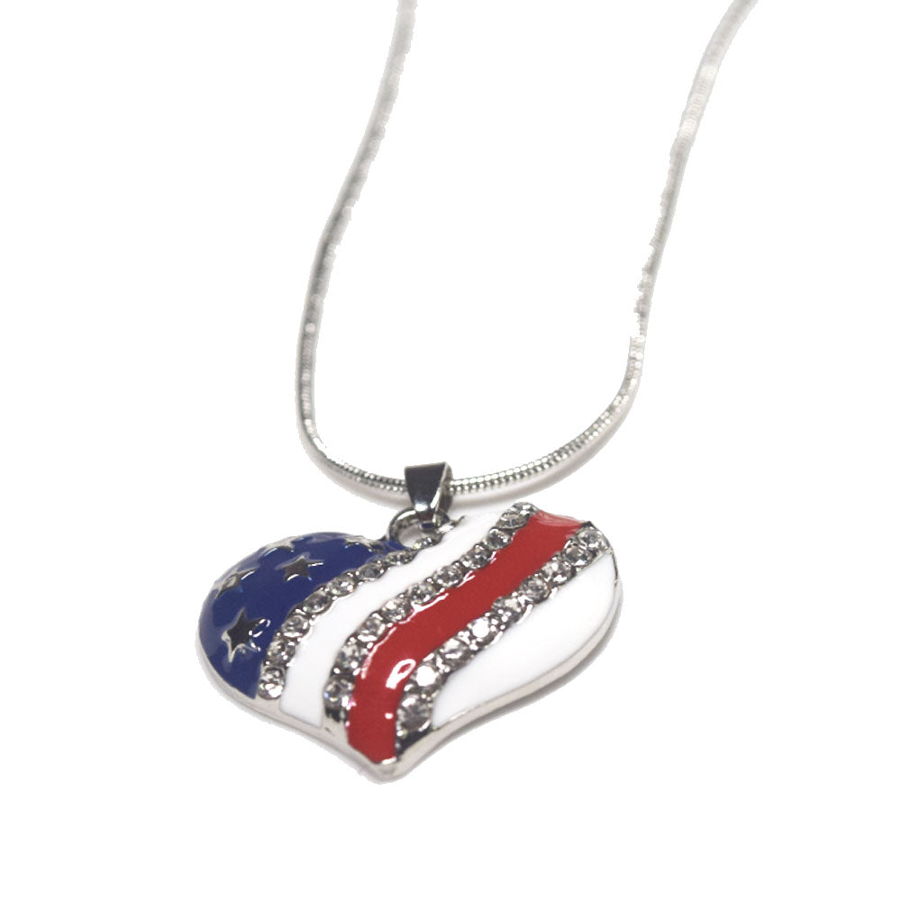 fashion US America Flag color Enamel rhinestone beads heart shaped charm pendant necklace jewelry
