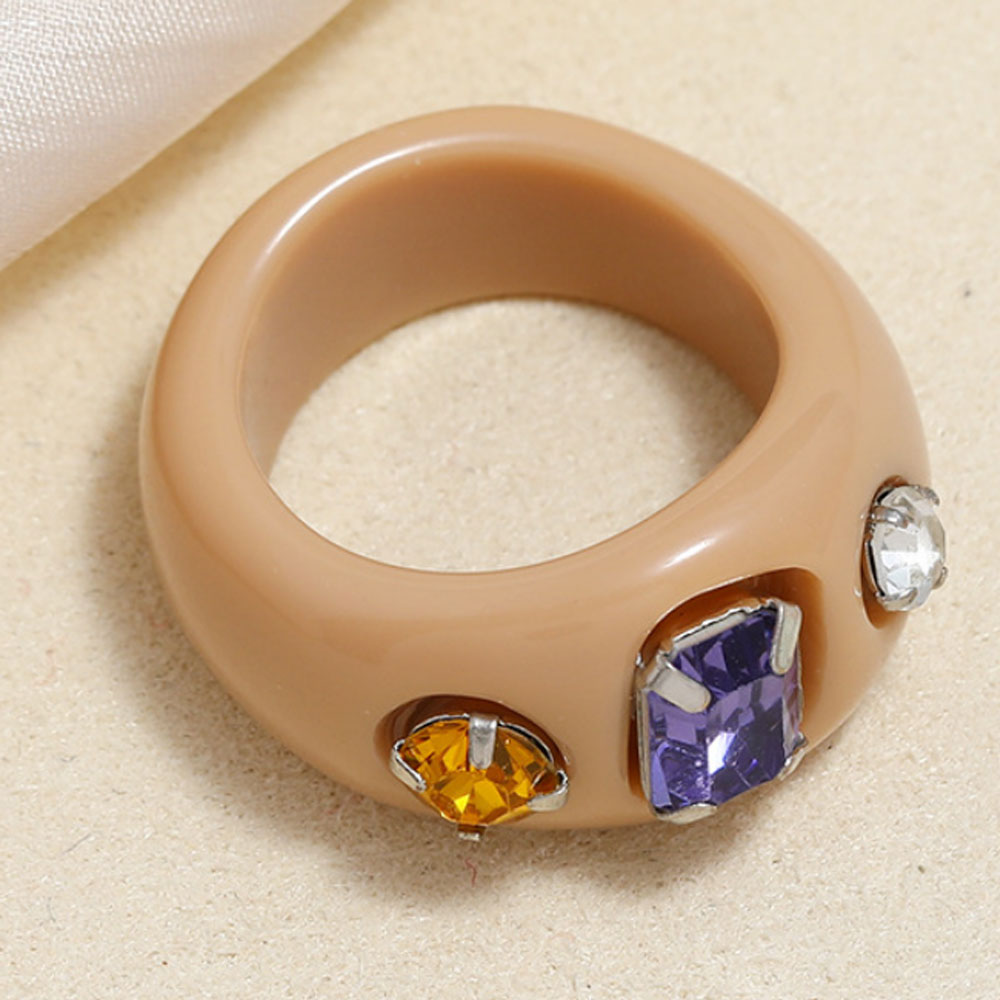 Korean style punk design plastic acrylic resin rhinestone beads paving finger rings jewelry unisex
