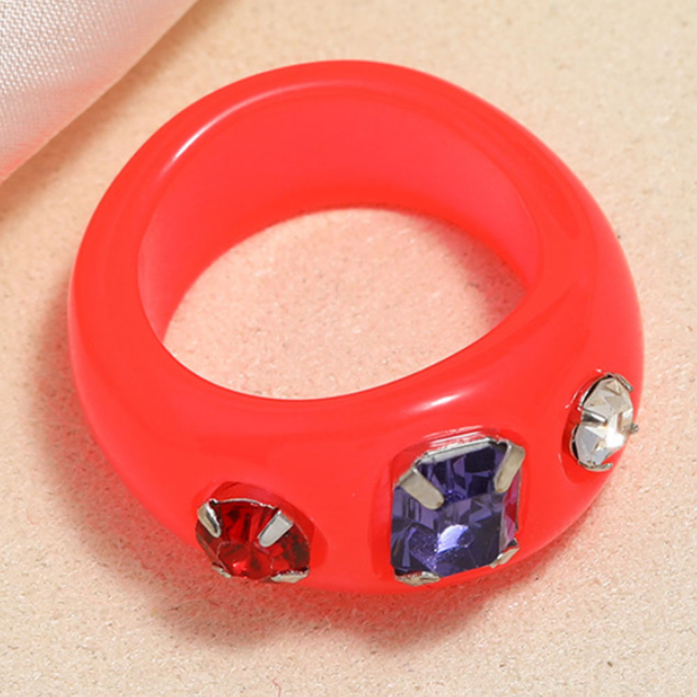 Korean style punk design plastic acrylic resin rhinestone beads paving finger rings jewelry unisex