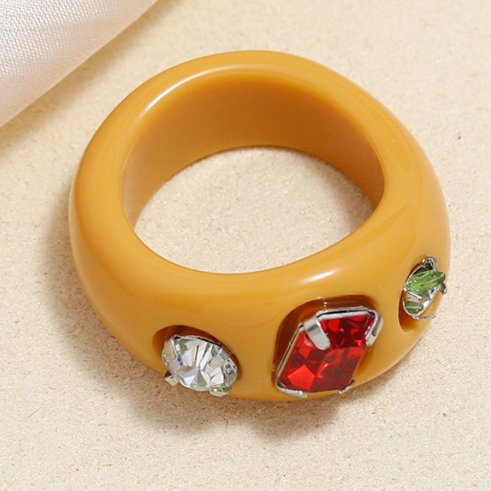 Korean style punk design plastic acrylic resin rhinestone beads paving finger rings jewelry unisex