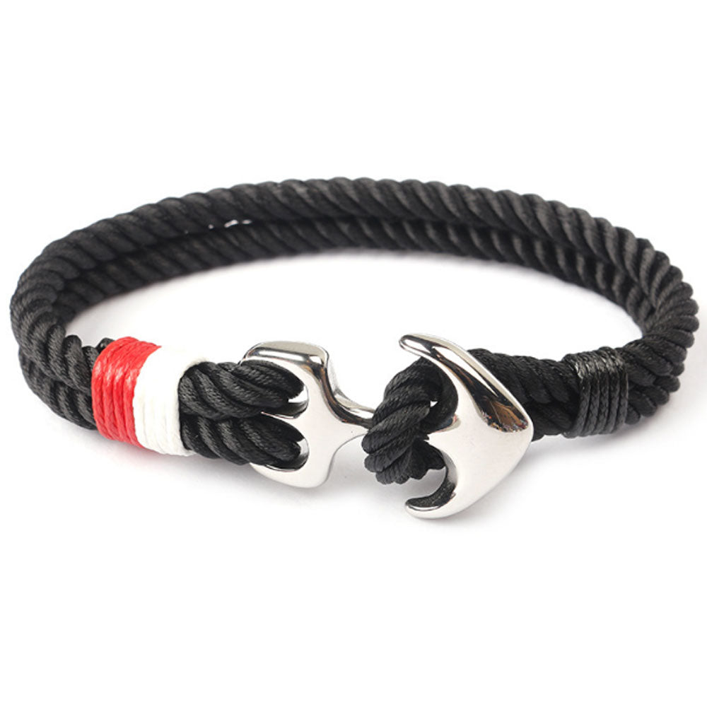 handmade multi-color nylon cord rope woven stainless steel sailing anchor bracelet