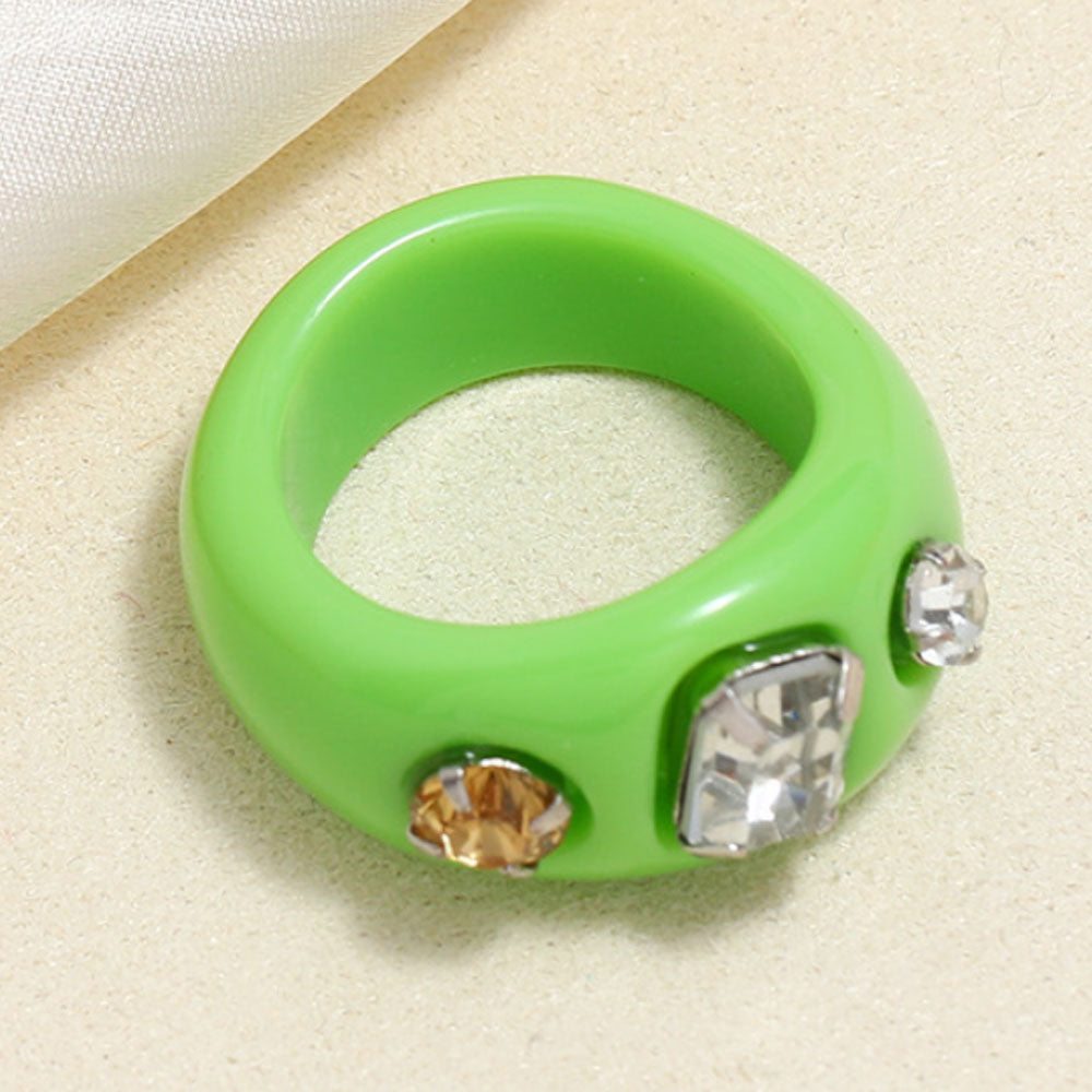 Korean style punk design plastic acrylic resin rhinestone beads paving finger rings jewelry unisex