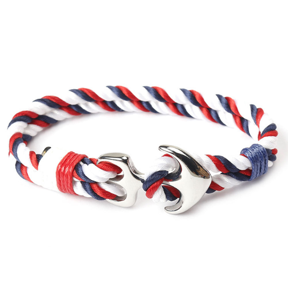 handmade multi-color nylon cord rope woven stainless steel sailing anchor bracelet