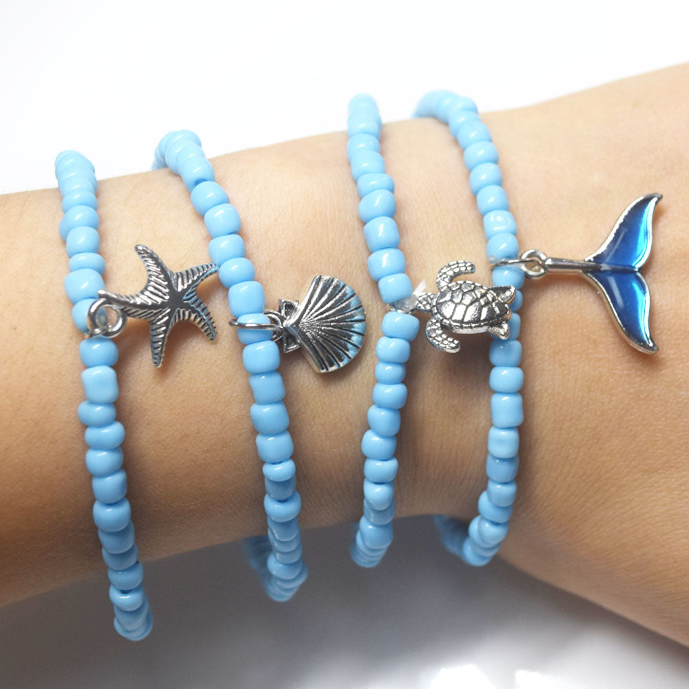 custom bohemian colorful elastic vacation sea beach surfing turtle seashell maermaid conch shell bracelet jewelry bracelets