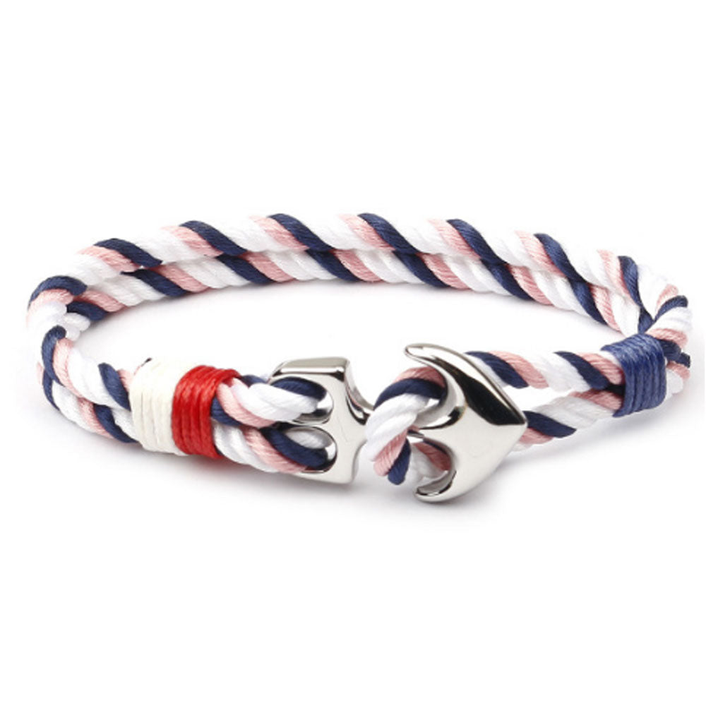 handmade multi-color nylon cord rope woven stainless steel sailing anchor bracelet