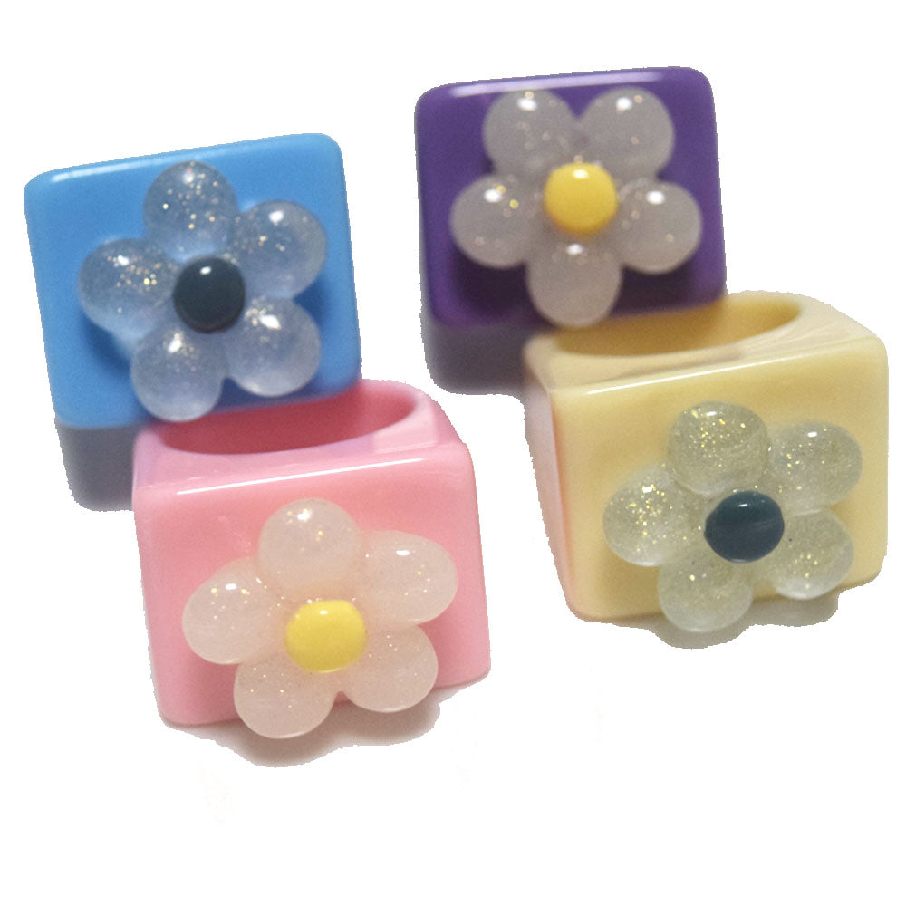 Korean style punk design plastic acrylic resin flower charm lovely finger ring women kids rings jewelry unisex