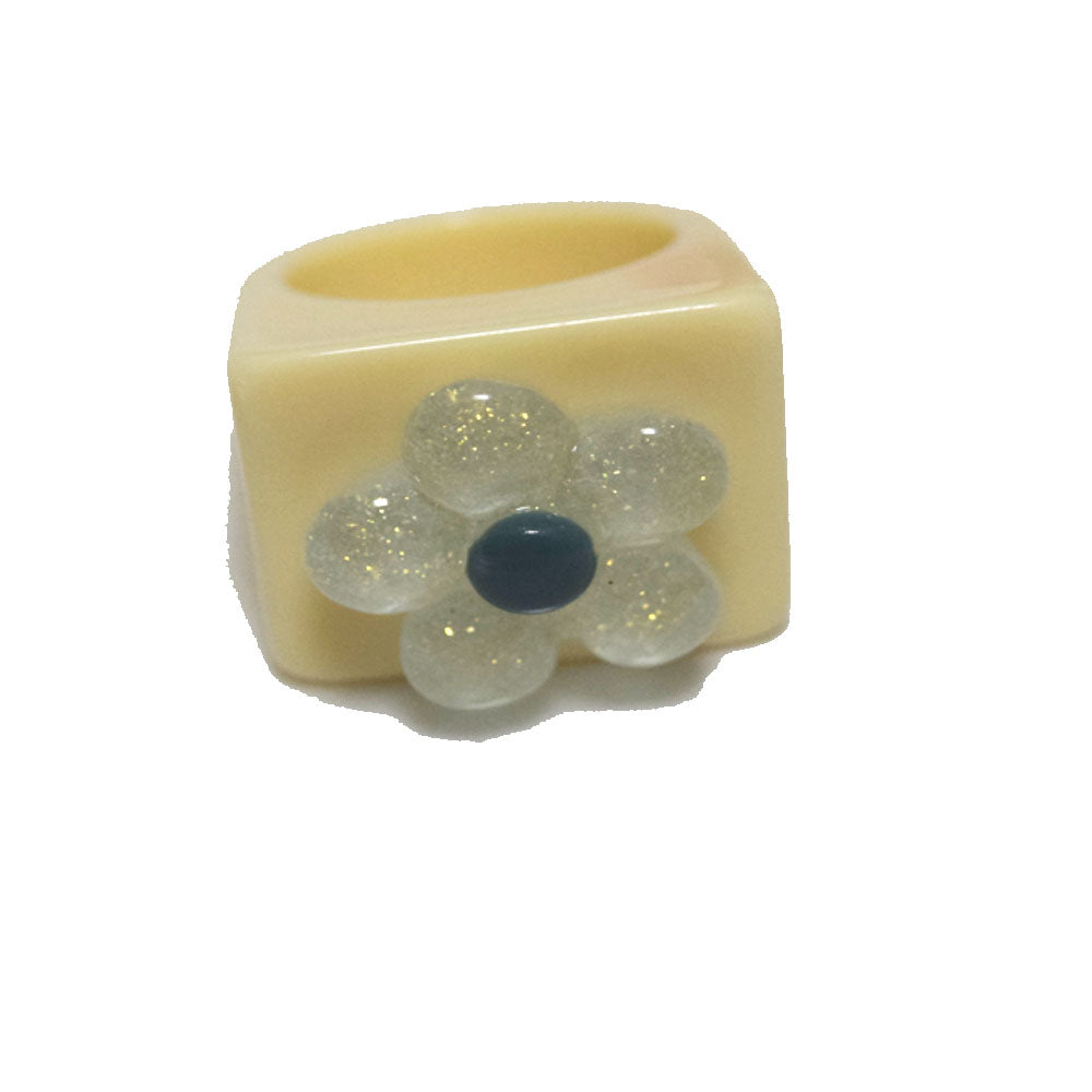 Korean style punk design plastic acrylic resin flower charm lovely finger ring women kids rings jewelry unisex