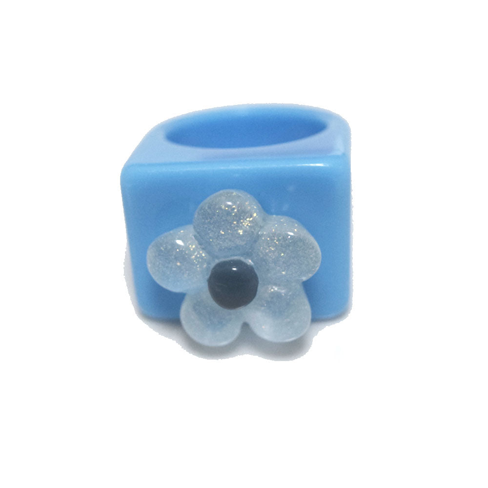 Korean style punk design plastic acrylic resin flower charm lovely finger ring women kids rings jewelry unisex