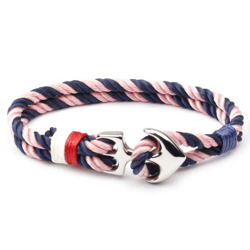 handmade multi-color nylon cord rope woven stainless steel sailing anchor bracelet