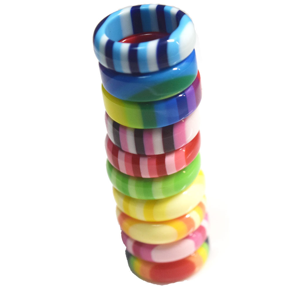 Korean style punk design plastic acrylic resin rainbow color finger ring women kids rings jewelry unisex