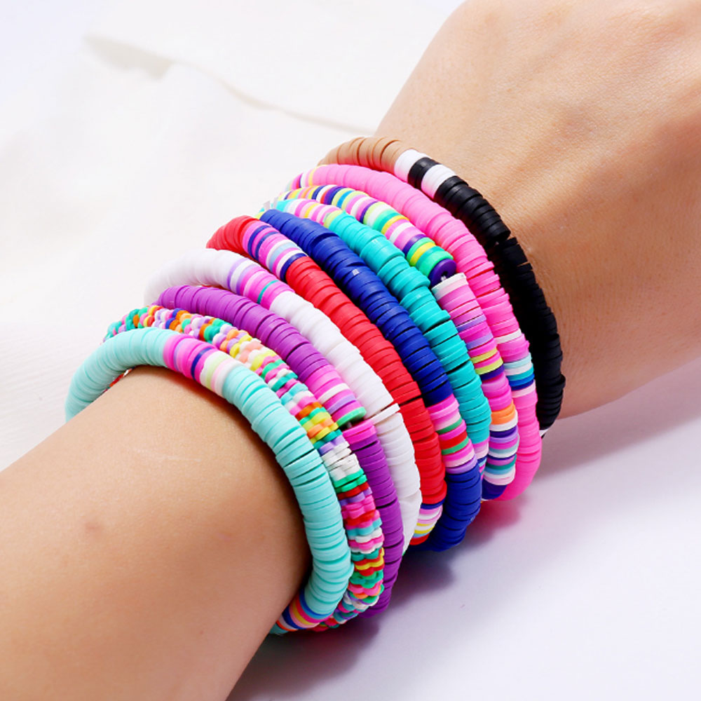 handmade fashion soft polymer clay disc bead bracelet jewelry