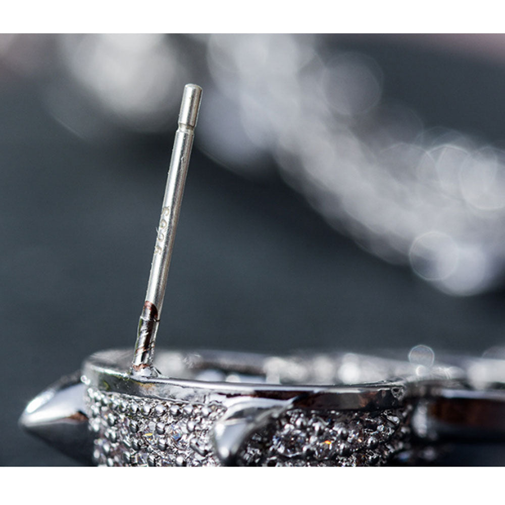 Korea animal 925 sterling silver pin brass with 18k white gold plated cubic zirconia panther leopard hoop tassel earring jewelry