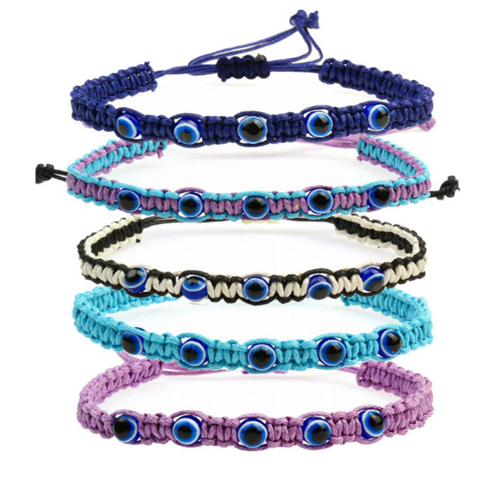 adjustable string cord rope woven good luck lucky turkish d-evil blue eye gift bracelet hand jewelry