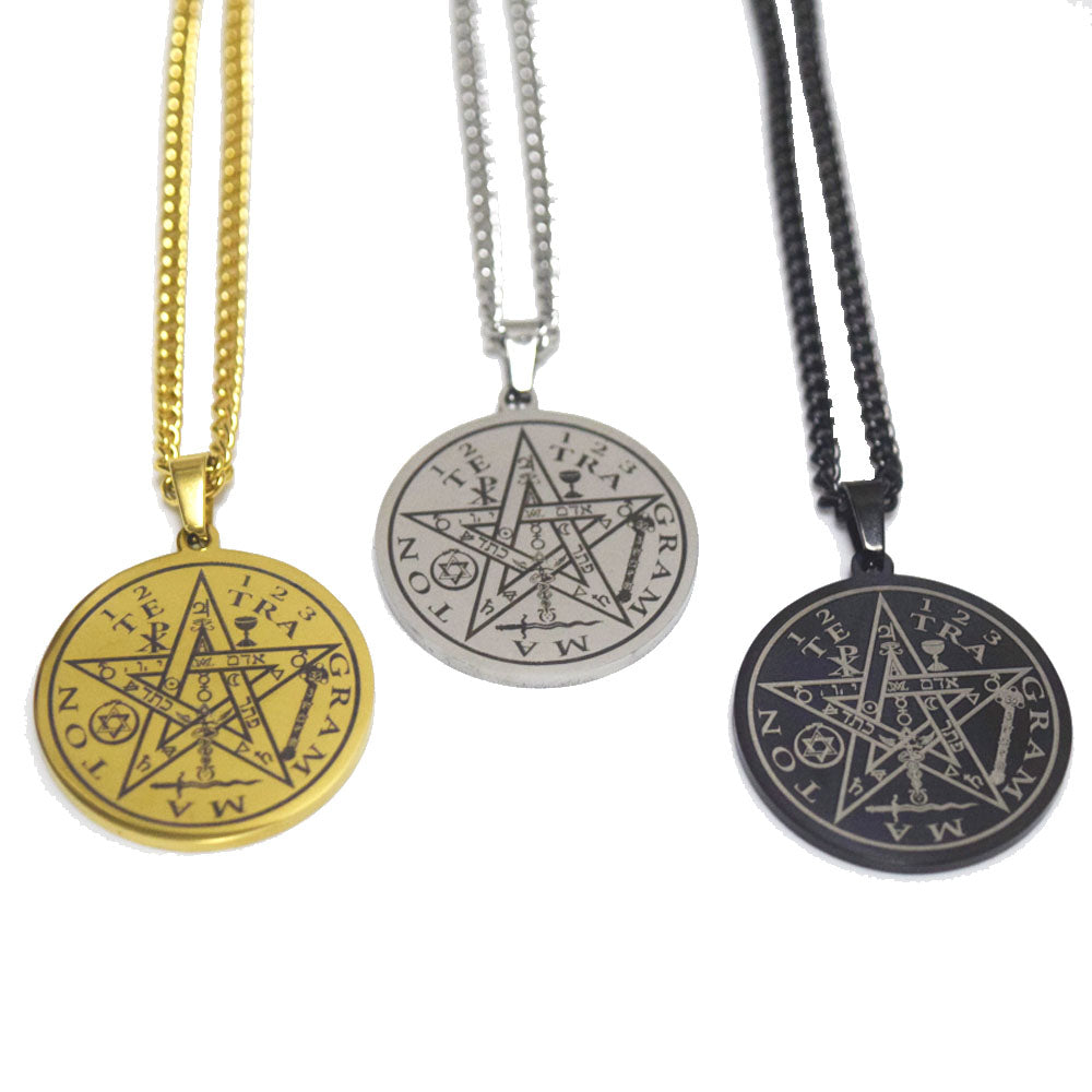 fashion trendy men's magic good luck jesus tetragrammaton Solomon Amulet star Stainless Steel Necklace blessed necklaces jewelry