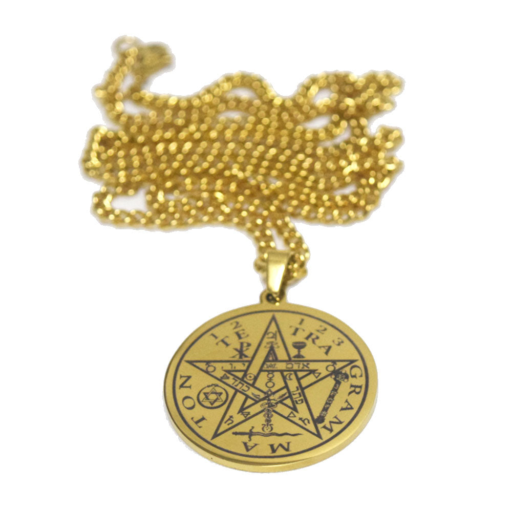 fashion trendy men's magic good luck jesus tetragrammaton Solomon Amulet star Stainless Steel Necklace blessed necklaces jewelry