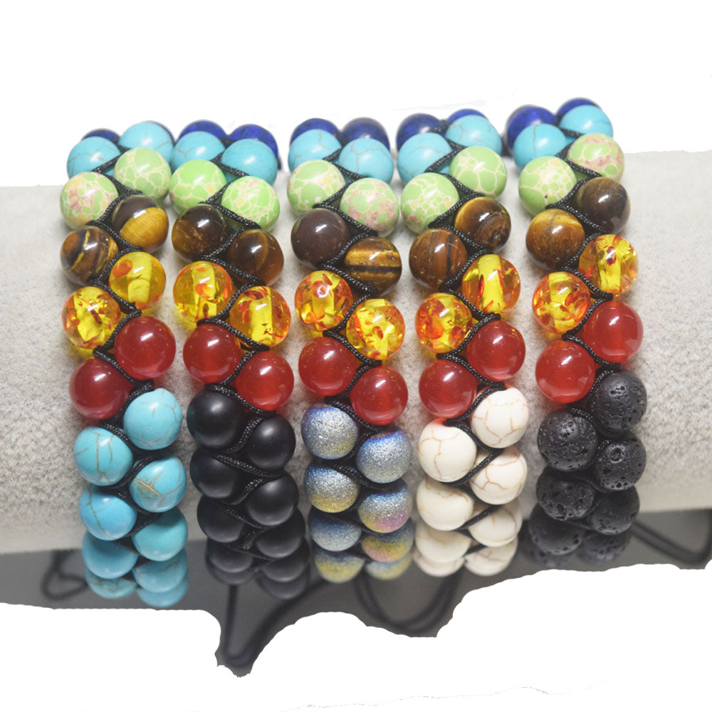 fashion trendy handmade natural tumble set healing 7 chakra stone beads beaded adjustable bracelet jewelry women