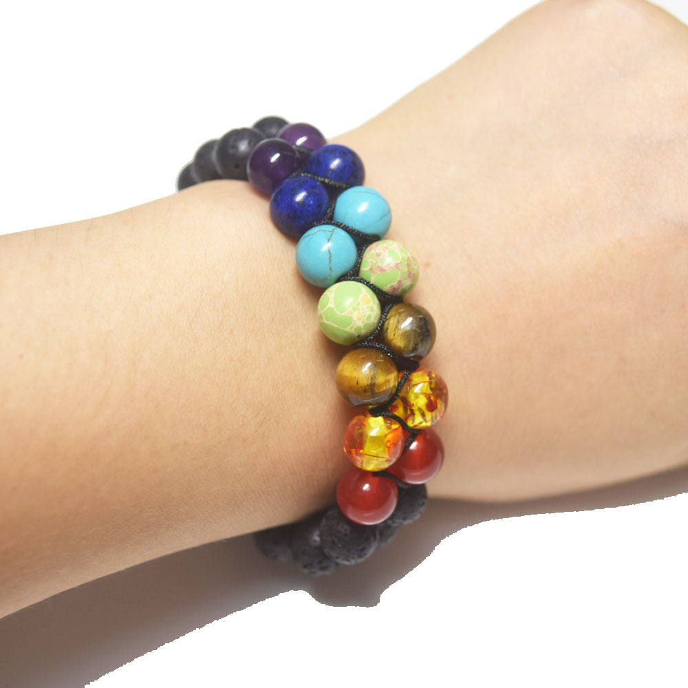 fashion trendy handmade natural tumble set healing 7 chakra stone beads beaded adjustable bracelet jewelry women