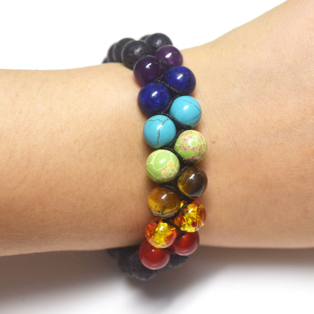 fashion trendy handmade natural tumble set healing 7 chakra stone beads beaded adjustable bracelet jewelry women