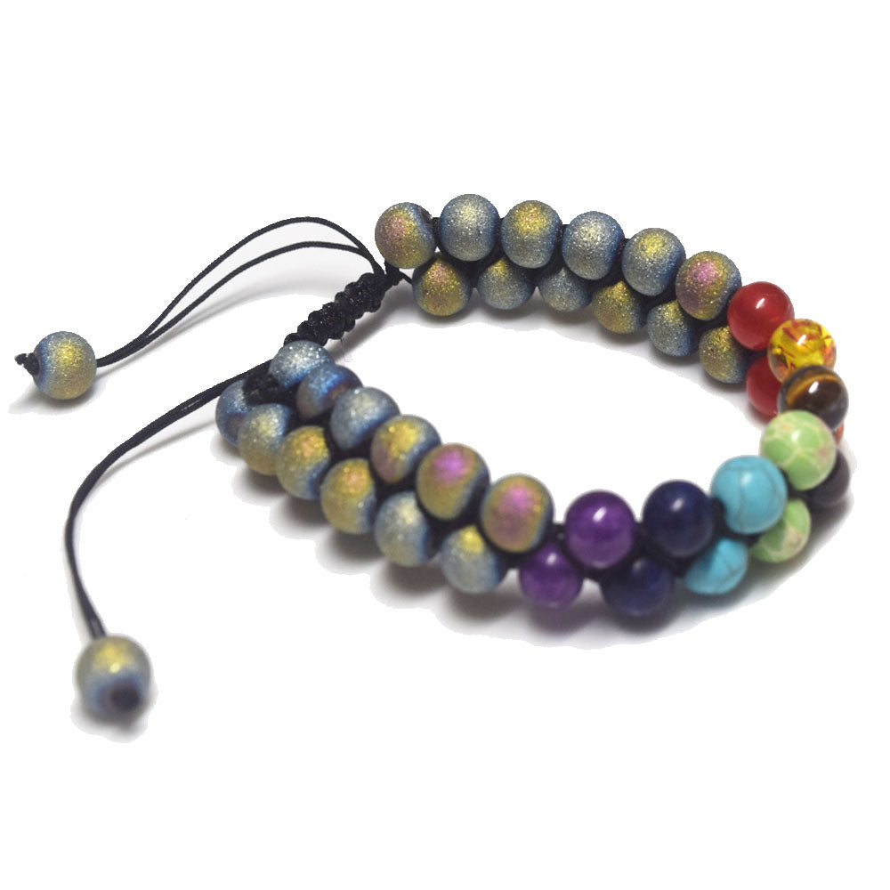 fashion trendy handmade natural tumble set healing 7 chakra stone beads beaded adjustable bracelet jewelry women