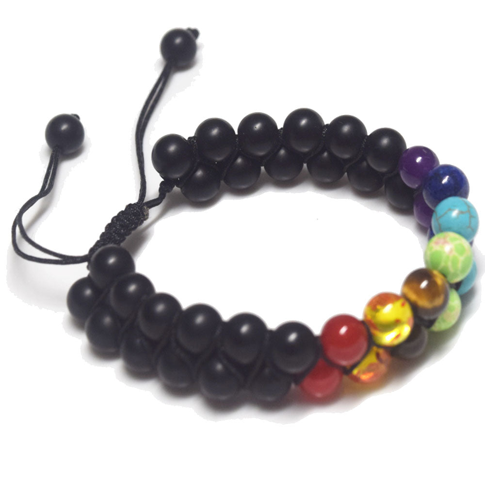 fashion trendy handmade natural tumble set healing 7 chakra stone beads beaded adjustable bracelet jewelry women