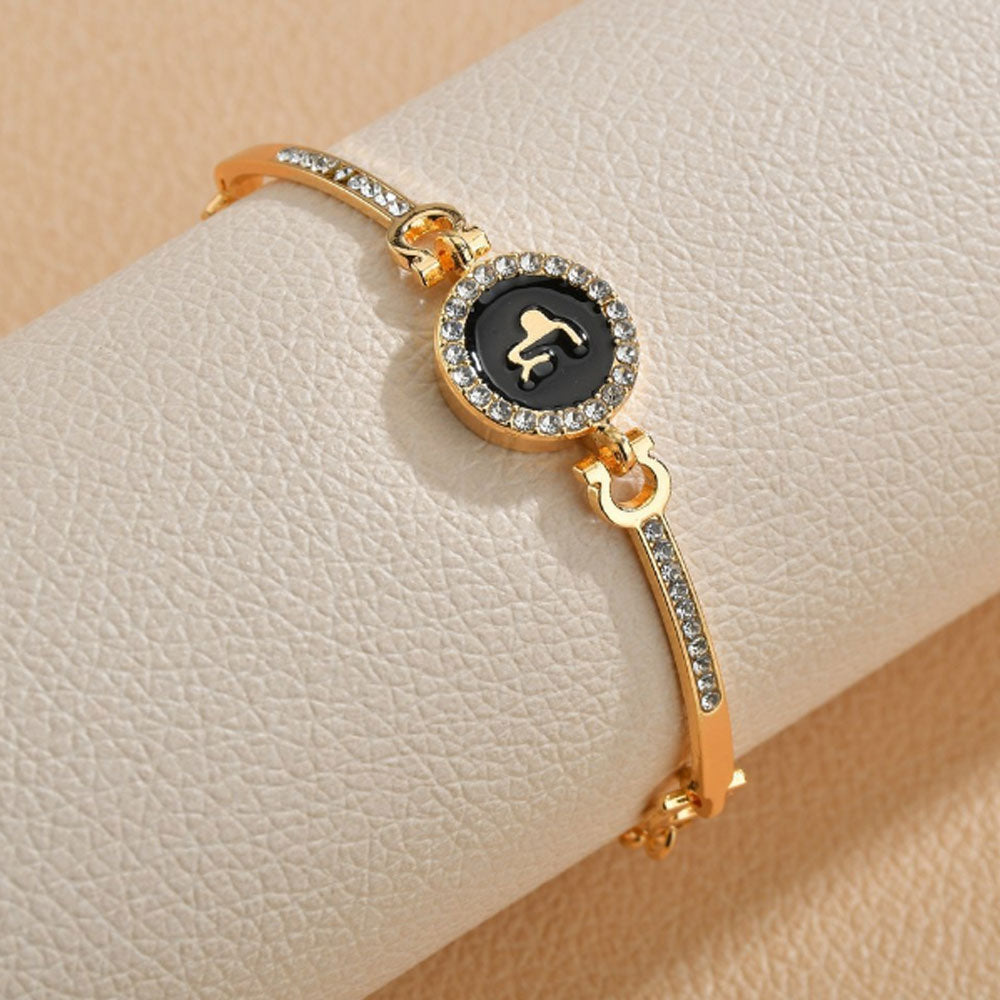 wholesale cubic zirconia diamond beads paving brass bangle 12 zodiac sings charm chain bracelet women adjustable