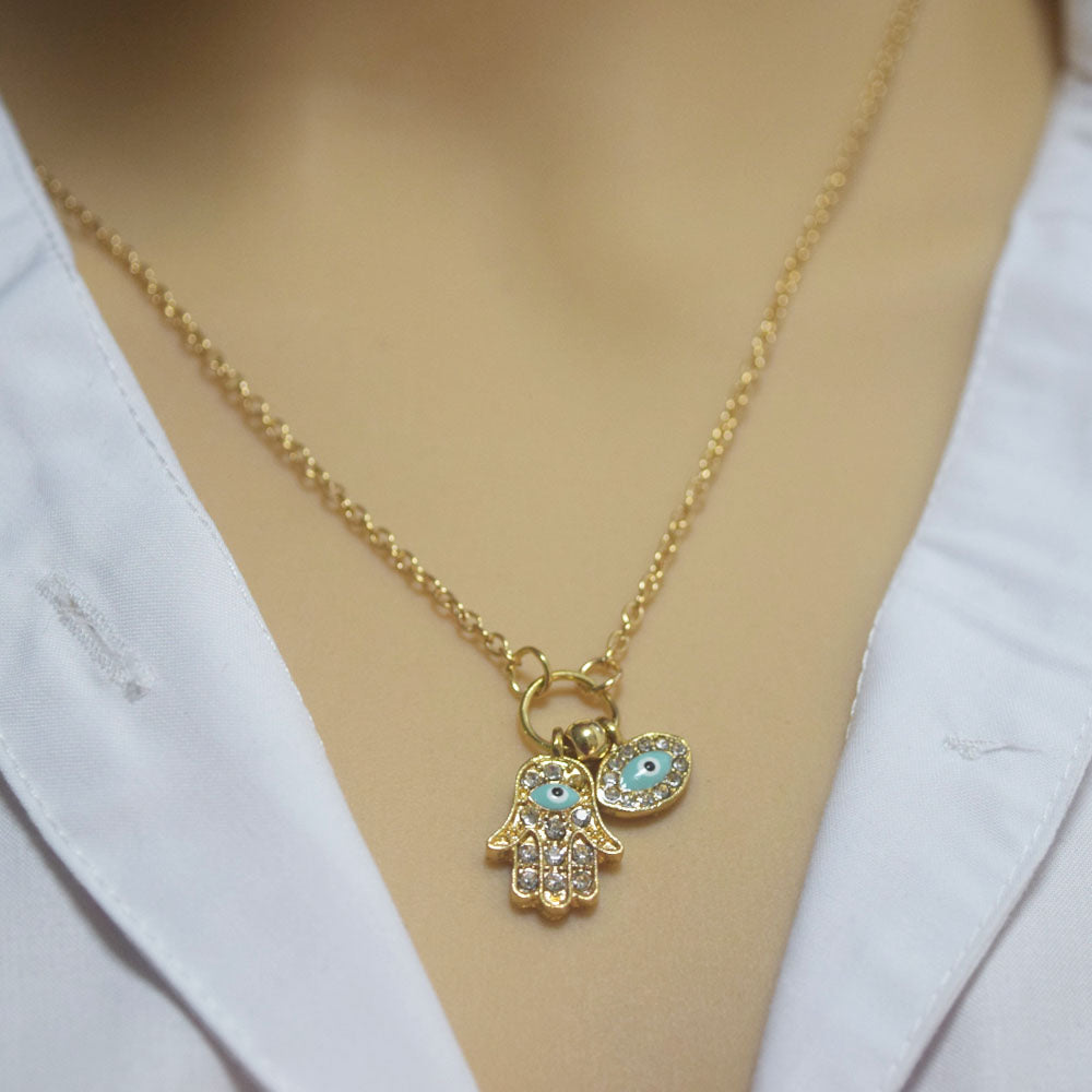 brass alloy iced out fatima hand pendant necklace blue cheap price necklaces jewelry