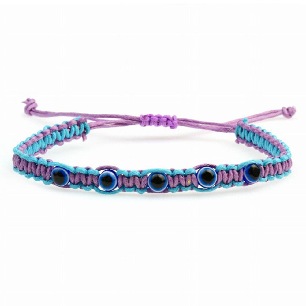 adjustable string cord rope woven good luck lucky turkish d-evil blue eye gift bracelet hand jewelry