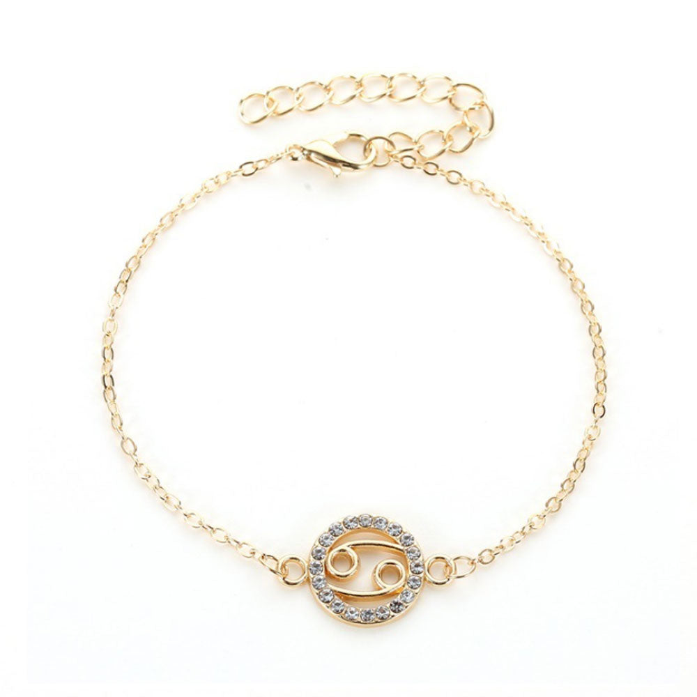 Fashion Adjustable Alloy Hollow Bracelet Jewelry Diamond Crystal Rhinestone Twelve Constellation Gold Zodiac Signs Woman Bracelet