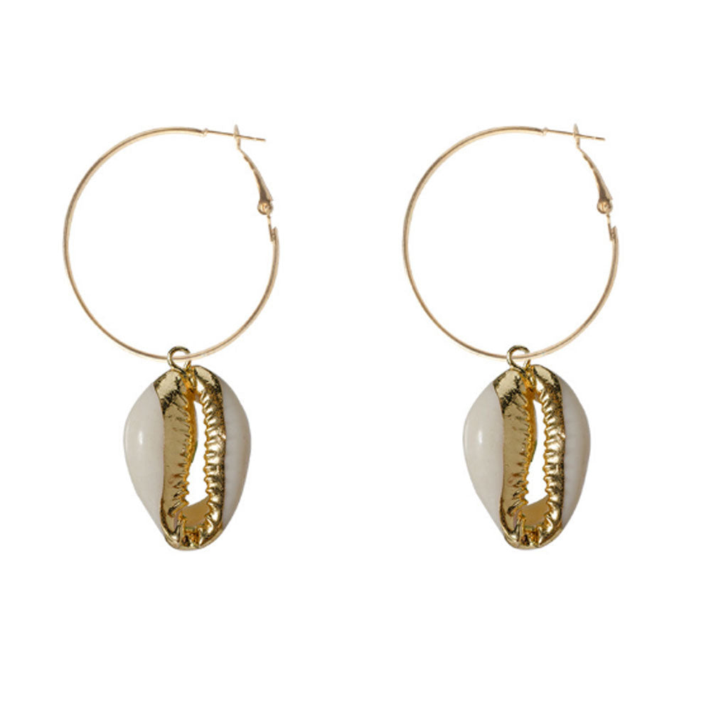 summer beach real cowrie shell alloy hoop earrings