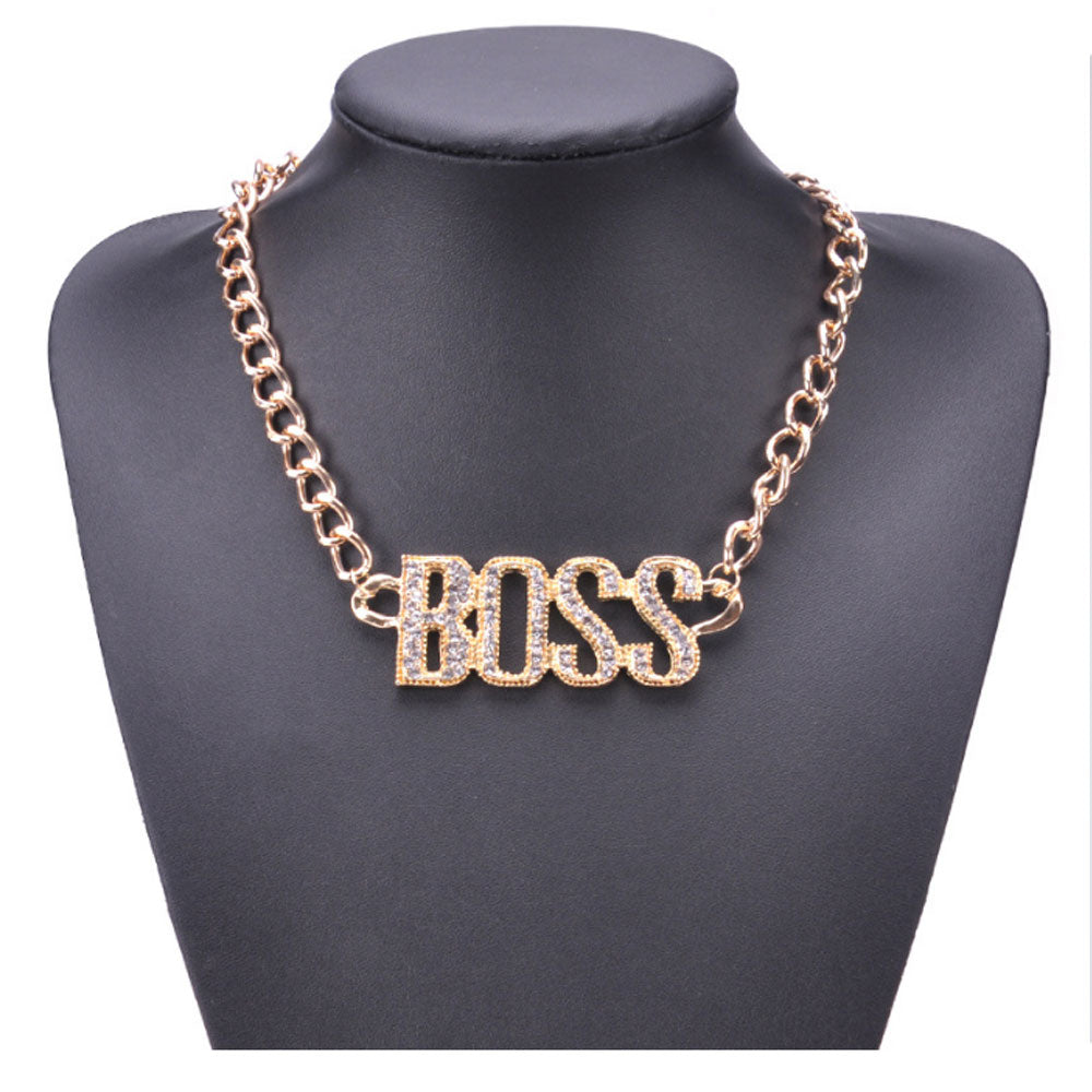 old english font 18 inches alloy iced out boss old english letter pendant chain necklace Jewelry