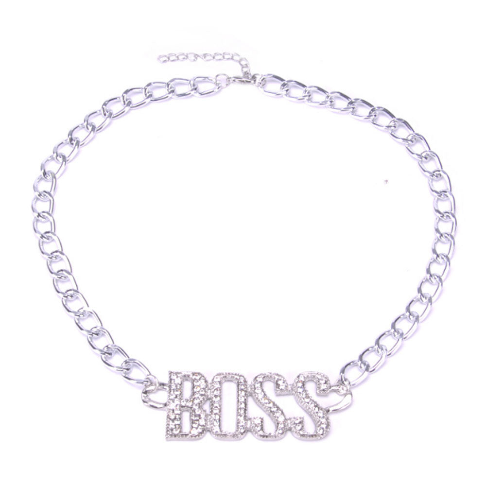 old english font 18 inches alloy iced out boss old english letter pendant chain necklace Jewelry