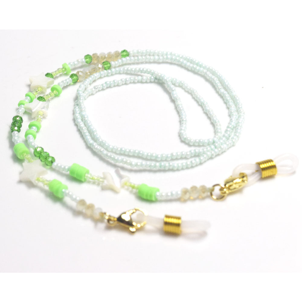 fashion glass seed beads beaded white shell star green color sun glasses and m-ask face chain holder Lanyard accessories