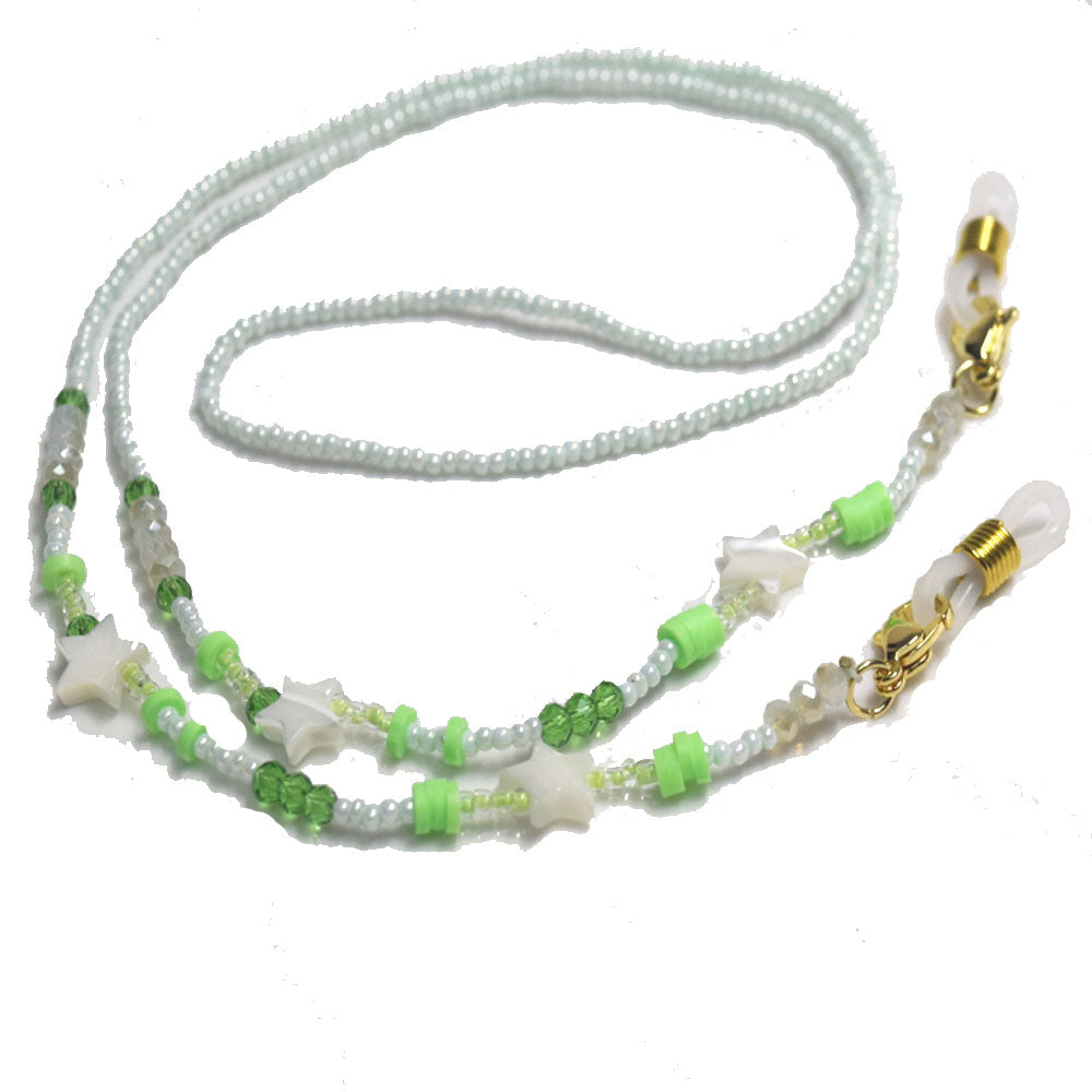 fashion glass seed beads beaded white shell star green color sun glasses and m-ask face chain holder Lanyard accessories