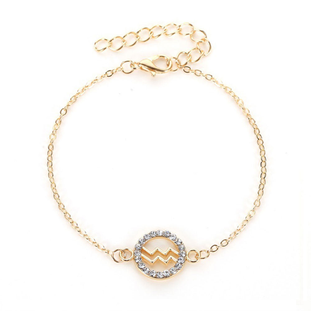 Fashion Adjustable Alloy Hollow Bracelet Jewelry Diamond Crystal Rhinestone Twelve Constellation Gold Zodiac Signs Woman Bracelet